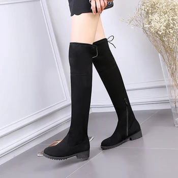 

Winter New Women Western Style Over The Knee Boots Square Heel Women Boots Sexy Ladies Lace Up Party Boots Plus size 33-46