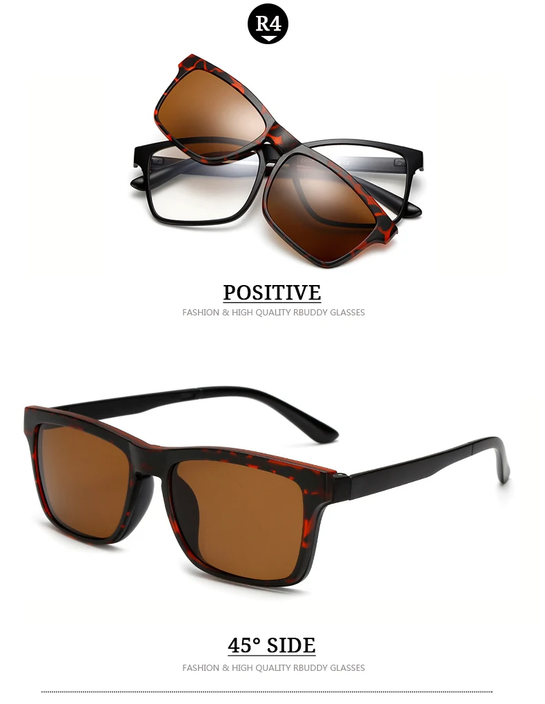 RBUDDY магнитные солнцезащитные очки мужские Поляризованные прикрепляемые солнцезащитные очки для вождения квадратные wo мужские очки прозрачные, оправа очки ночного видения
