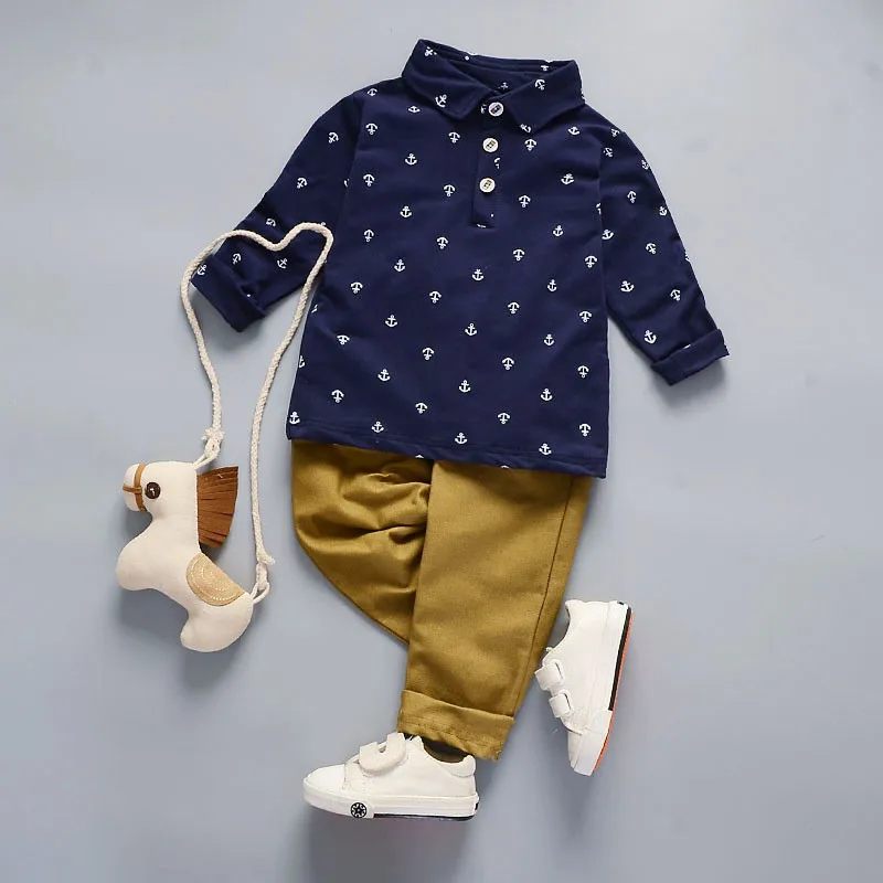 BibiCola, весенний комплект одежды для малышей, Осенний хлопковый костюм джентльмена Одежда для маленьких мальчиков деловой топ+ штаны, спортивный костюм из 2 предметов для малышей - Цвет: blue