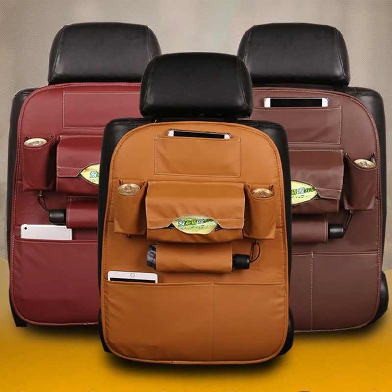 

2018 New Car Trunk Storage Bag Leather Hanging Bag Car Seatback Organizer Car Seat Cover Multifunction Auto Storage Box 5 Colors