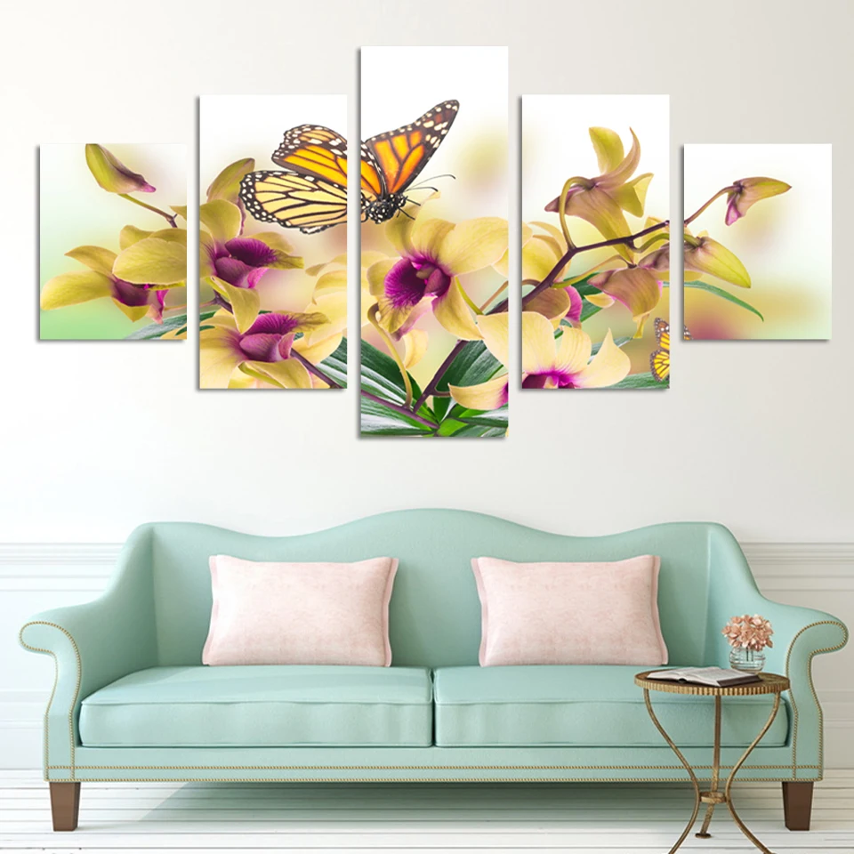 fashion design 5 panel modern wall painting yellow flowers abstract home wall art picture paint on - Wall Paintings Design fashion design 5 panel modern wall painting yellow flowers abstract home wall art picture paint on - Wall Paintings Design