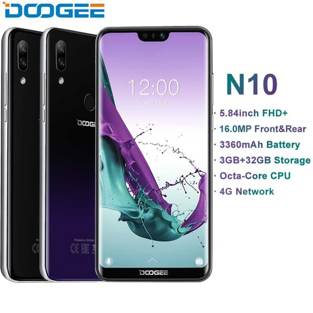 DOOGEE N10 Смартфон Android 8,1 Восьмиядерный 3 ГБ ОЗУ 32 Гб ПЗУ 4G LTE мобильный телефон 5,8" FHD 19:9 дисплей 16 МП 3360 мАч мобильный телефон