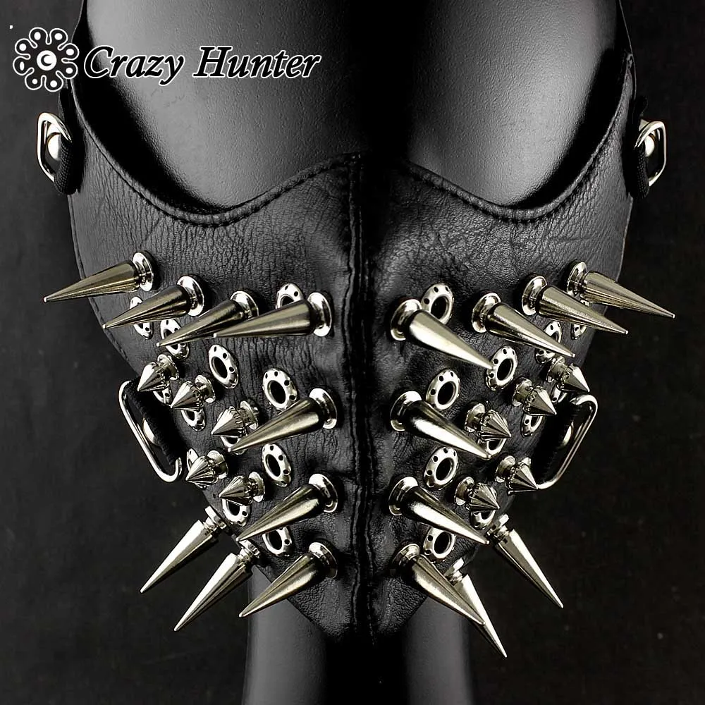 

Cool Mens Long Spike Studded Steampunk Leather Mask Biker Rock
