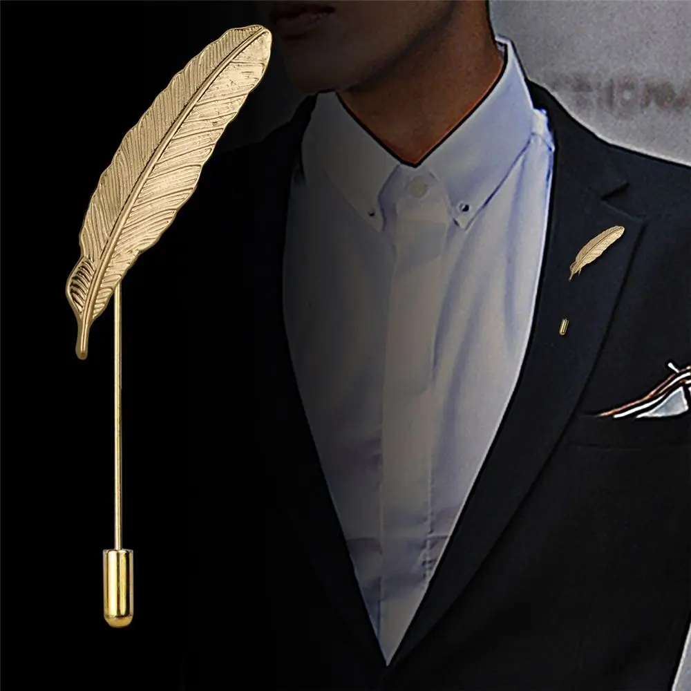 1PC Retro Style Men's Suits Leaf Brooches Wedding Party Feather Shawl Pin Lapel Corsage Collar Boutonniere Stick Suit Brooch | Украшения