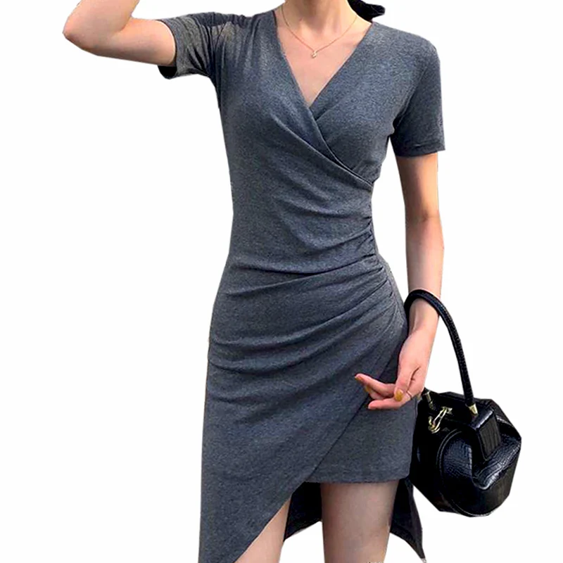 

Bodycon Dress Women 2019 Summer Short Sleeve Irregular V Neck Stretchy Sexy Ladies Vestidos Elbise Robe Femme Woman Dresses
