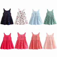 Summer Children Kids Girl Cherry Dress Kids Teens Sleeves Flower Pattern Back Lace Up Bowknot dress Vestidos