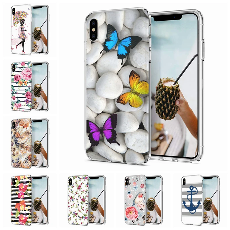 Soft Phone Case For iPhone X XS XR Covers TPU Colorful Flower Pizza Butterfly Pattern Fundas iPhone6 7 Max M068 |