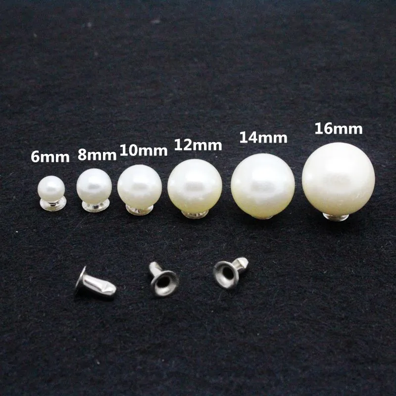 

100pcs Round Pearl Stud Button from 6mm to 16mm Fashion Garment White Pearl Button Ball For Coat Rivet Pearl Button