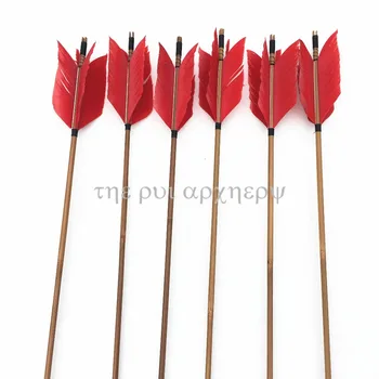

6/12/24pcs Flu Arrows Traditional Bamboo Arrow 4 Feathers Fletching for Practice Targeting Hunting