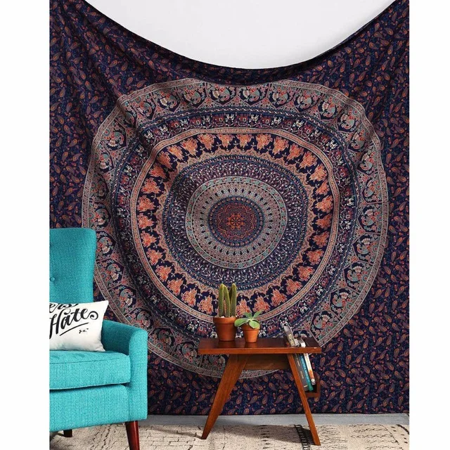 

New Hippie Indian Tapestry Elephant Mandala Throw Wall Hanging Boho Bedspread Tapestry Wall Decor Beach Scarf 210x150cm 30