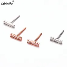 Blaike, розовое золото, заполненные/Настоящее 925 пробы, серебряные плоские серьги-гвоздики для женщин, маленькие прозрачные циркониевые Двойные серьги-гвоздики