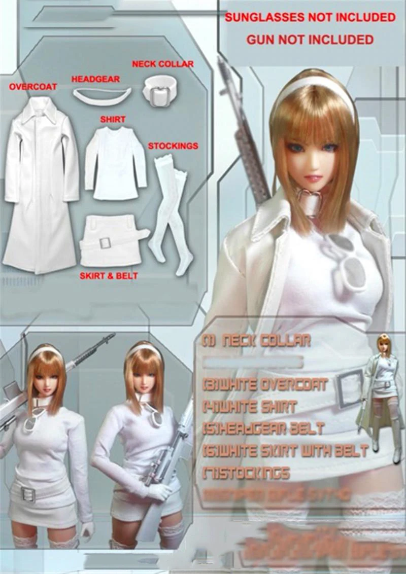 

1/6 Female White Leather Overcoat Costume Set for 12" Collectible Action Figure