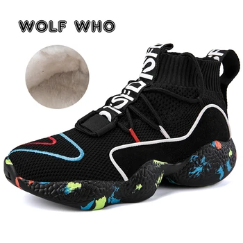

WOLF WHO Brand New Male Sneakers High Top Shoes Men Elasticity Warm Winter Walking Casual Shoes Classic Lace-Up Male Shoes A-010