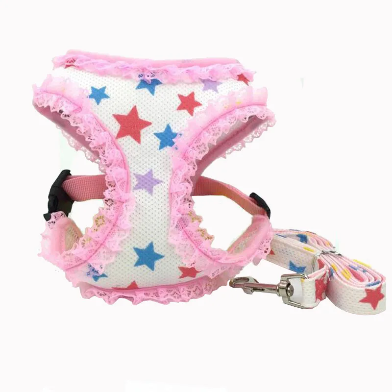 Cute Lace Pet Dog Harness Set Printed Mesh Cloth Puppy Chest Strap Vest