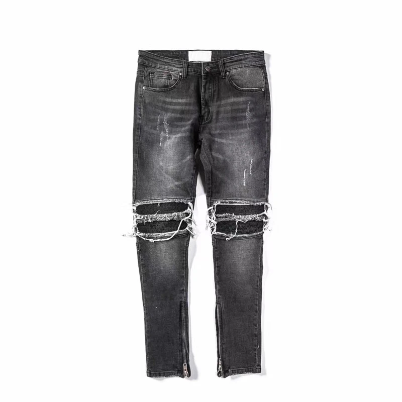 Темные иконы плиссированные на колене мужские джинсы высокие уличные джинсовые мотоциклетные брюки мужские полной длины