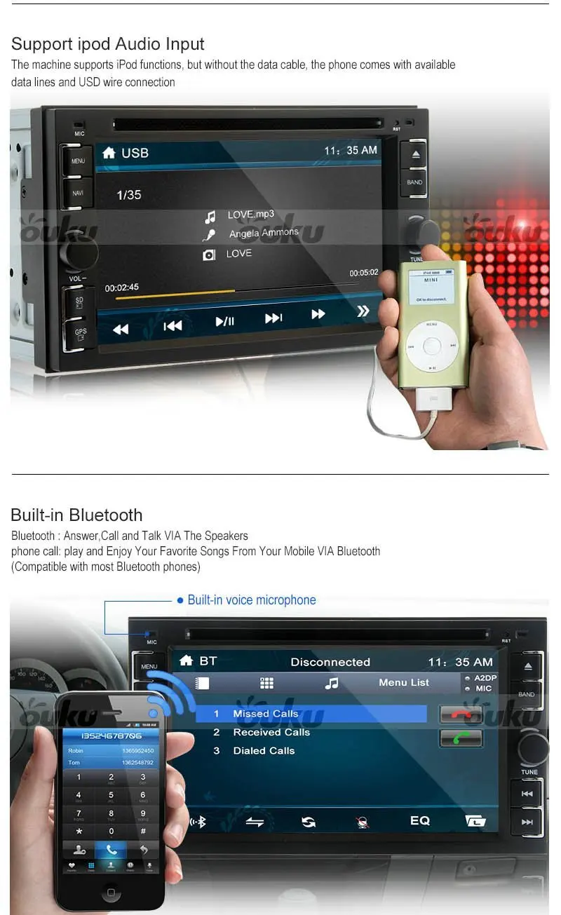 Bluetooth аудио двойной Din Авторадио в тире Автомобильный видео плеер Авто DVD стерео 6 2