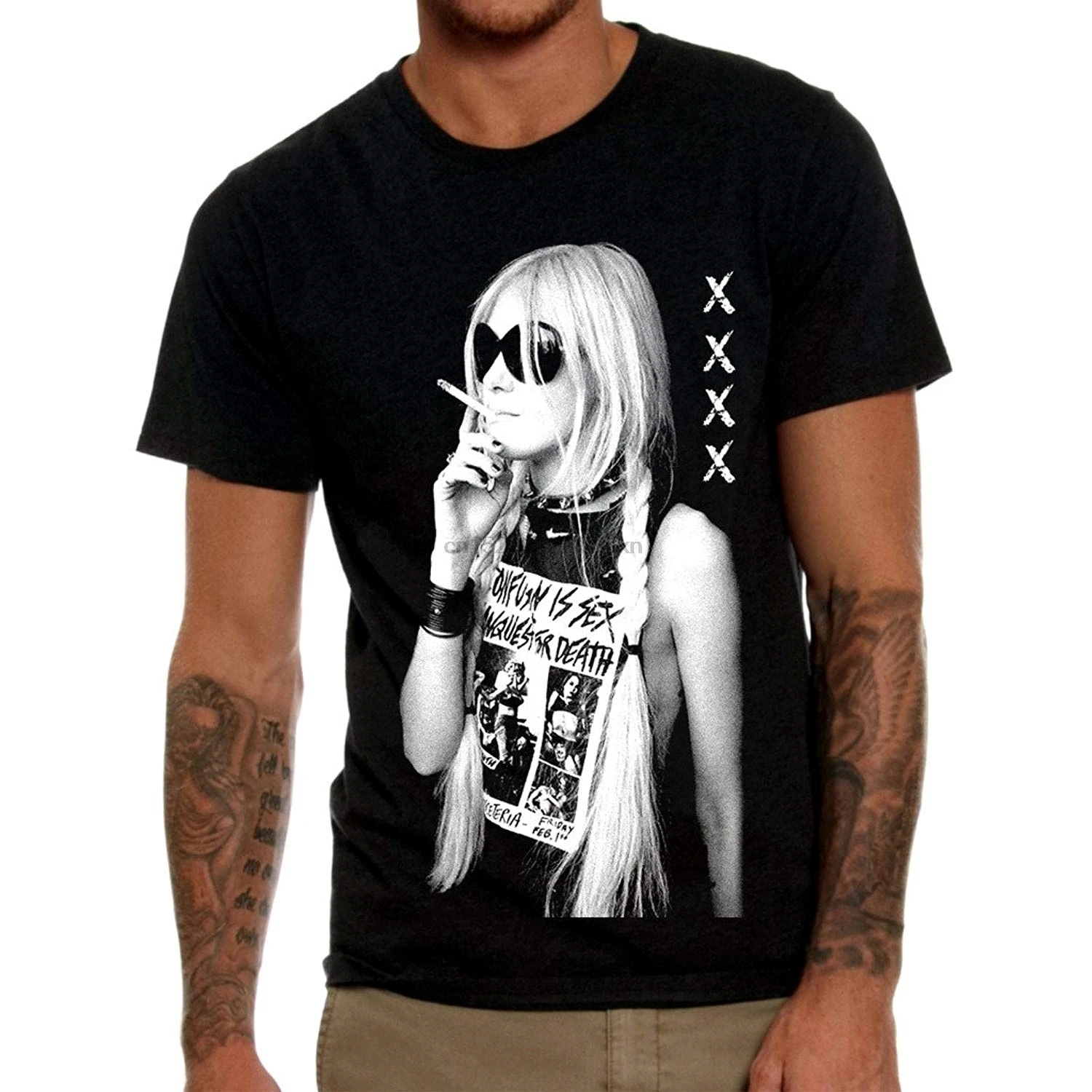 

Mazumi8 The Pretty Reckless Smoking Fashion Black T Shirt Cartoon Print Short Sleeve T Shirt Free Shipping
