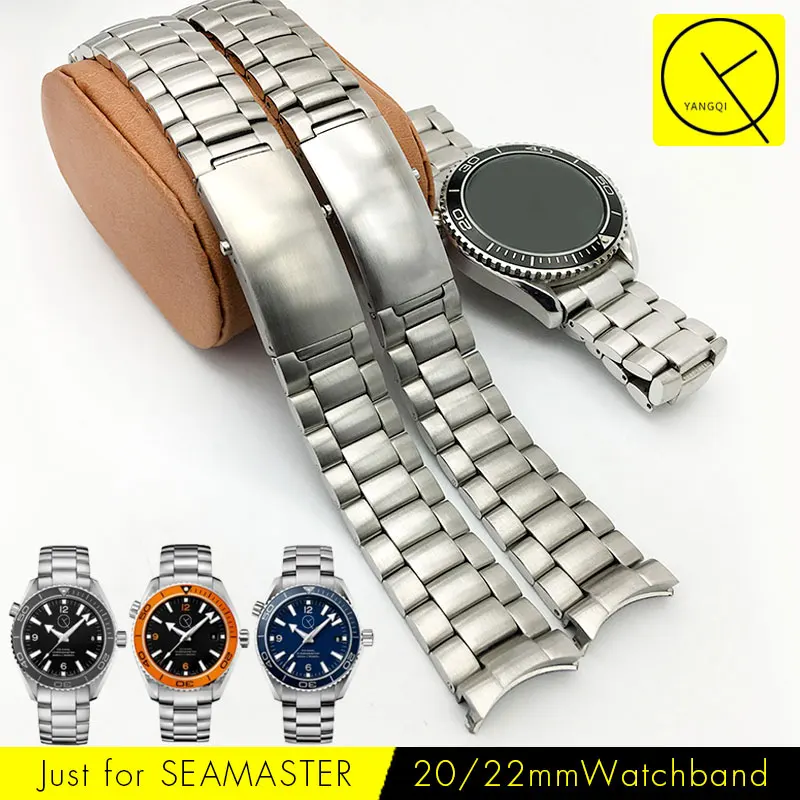 En Ligne Solide En Acier Inoxydable Bracelet 20mm 22mm Extrémité Incurvée Montre Bracelet pour Montre Omega Seamaster Planet Ocean Bracelet Homme argent