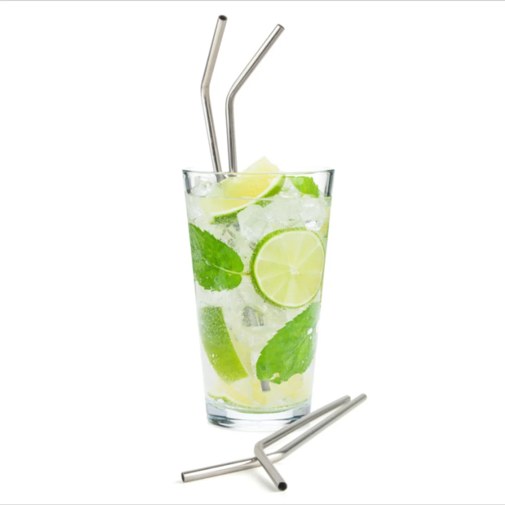1 Set of 10 Eco Friendly Stainless Steel Metal Drinking Straw Long