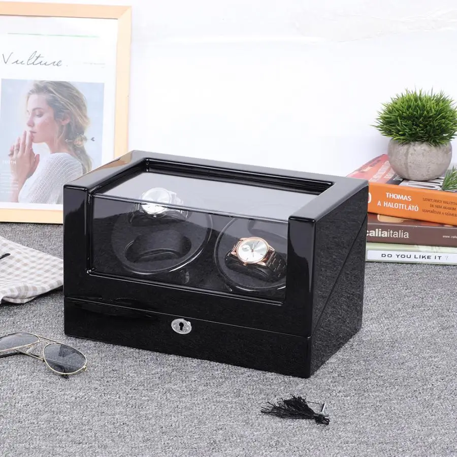 Black Automatic Mute Watch Winder Box For Wristwatch Mechanical Watch(US Plug 100-240V) for self-winding watches