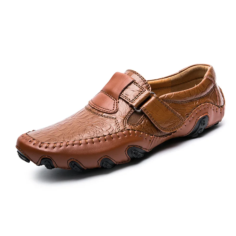 Мужская обувь; мокасины из натуральной кожи; лоферы; дизайнерская обувь без шнуровки; водонепроницаемые мокасины на плоской подошве; Мужская классическая обувь; chaussure homme; украшение в клетку - Цвет: brown