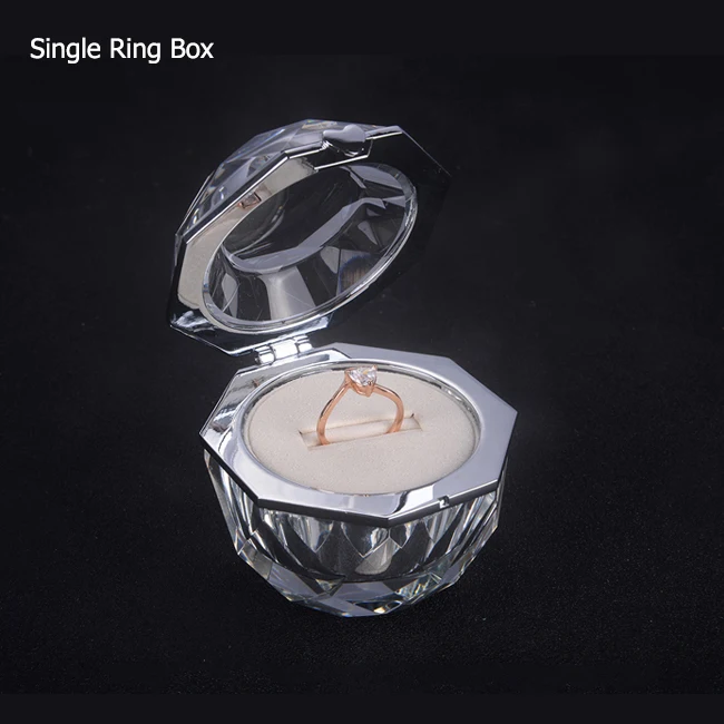 Роскошное кольцо с кристаллом в виде бриллианта, акриловая коробка для ювелирных изделий, подарок на свадьбу, предложение на память, обручальное кольцо для невесты, пара колец, держатель для дисплея, чехол - Цвет: Single Ring Box
