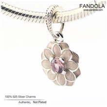 925 пробы Серебряный Розовый кристалл Цветущий Георгин Кулон Шарм Бусины Подходят браслет для производства аутентичной бижутерии