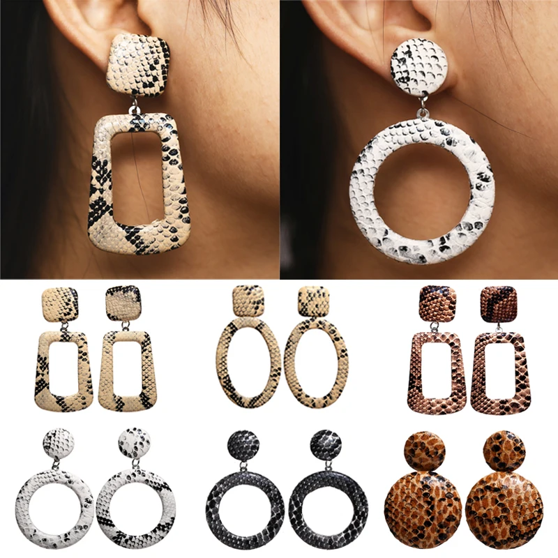

Punk Big Oversize Imitation Snake Skin Leather Geometric Drop Earrings for Women Vintage Retro Statement Earrings Pendientes