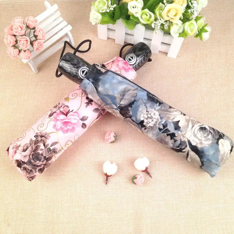 

Japan Strong Wind Creative Retro Pattern Beautiful Painting Women Umbrella Rose Three Fold Automatic Umbrella Rain Women sunny