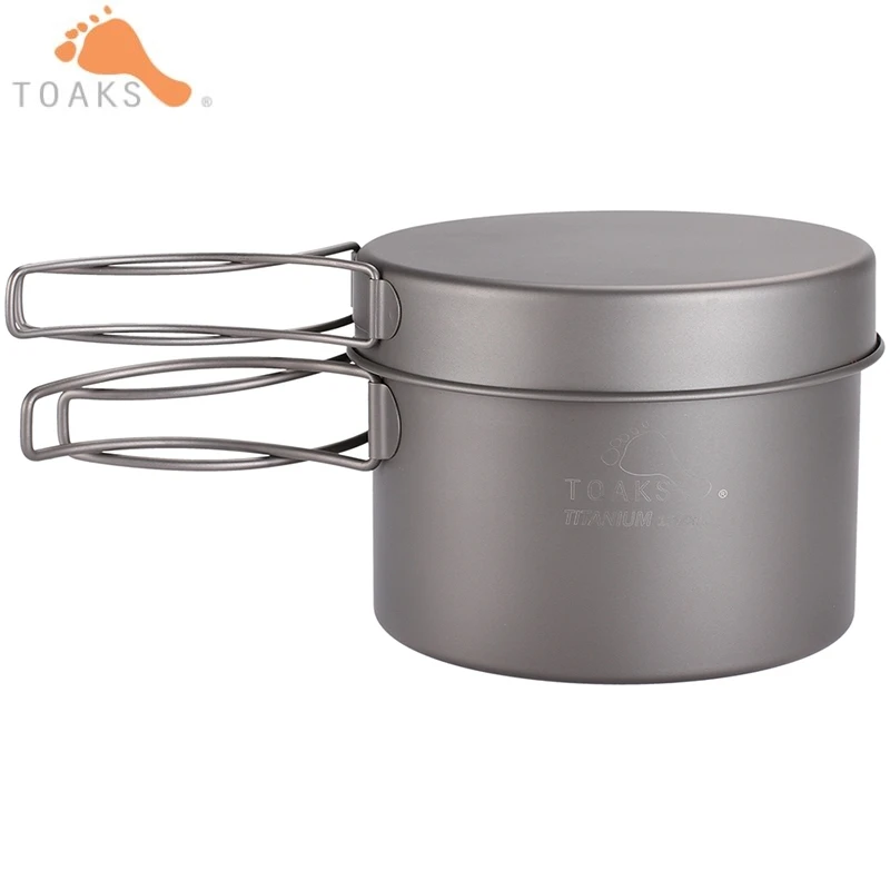 

TOAKS Titanium Pot and Titanium Frying Pan Outdoor Camping Pan Hiking Cookware Picnic Pot Set with Folded Handle 1.3L CKW-1300