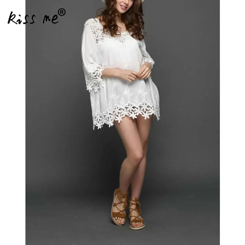 

Cotton Loose Short Beach Dress Sexy Swimsuit Cover Ups Deep V Bikini Cover Up Solid Hollow Beach Short Dress Beach Wear Sarong