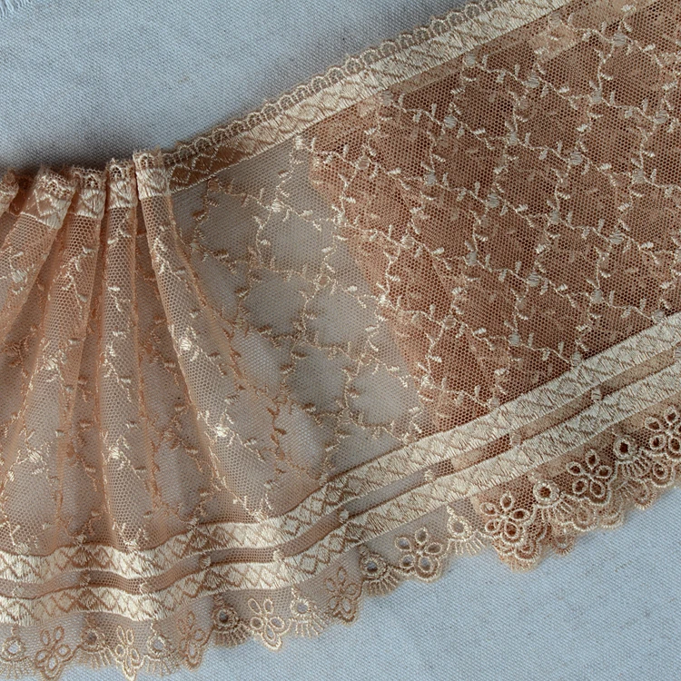 5 meter/lot 14cm 5.51" width apricot mesh fabric embroidery tapes lace
