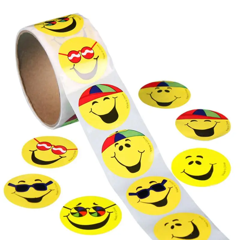 

100PCS Yellow Smile Face Sticker Happy Round Circle Self-Adhesive Label Decorative Sealing Stickers for Kid Child Gifts