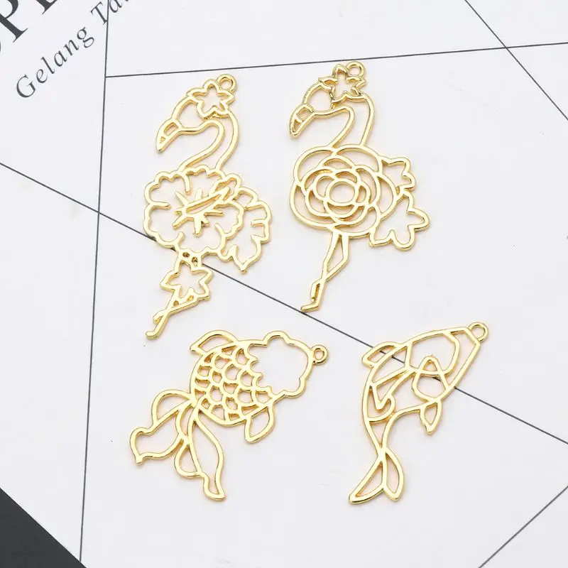 

4Pcs Goldfish Flamingos Frame Pendant Open Bezel Setting UV Resin Crafts Jewelry