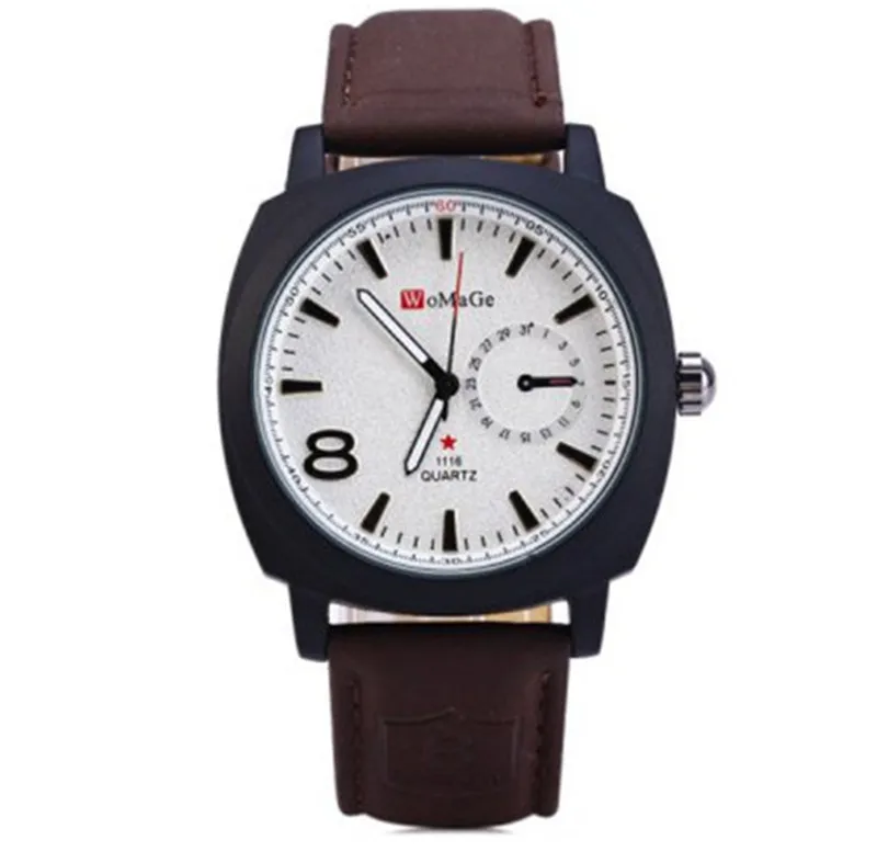 

Womage Watches Men Fashion Military Sports Watches Leather Band Quartz Watch Man Clock horloges mannen relogio masculino hodinky