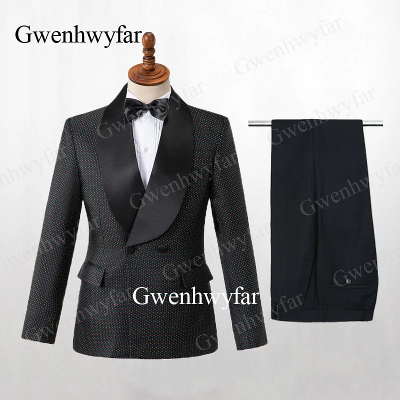 Gwenhwyfar, мужские костюмы, черный бархат, жаккард, двубортный, мужские костюмы, Свадебный костюм жениха, Homme, приталенный, приличный, вечерний костюм