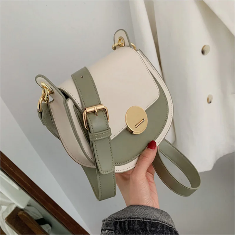 

2019 Women's contrast casual small saddle bag fashion wild shoulder Messenger bag female High Quality Design Crossbody bag totes