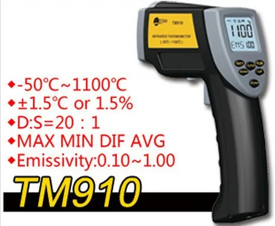 

2014 New Product infrared thermometer TM910 digital thermometer controller Temperature sensor range is -50 C-1100 C Hotsale