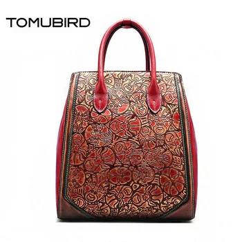 

TOMUBIRD Superior cowhide Retro Embossed luxury handbags women bags designer women genuine leather bags tote big bag