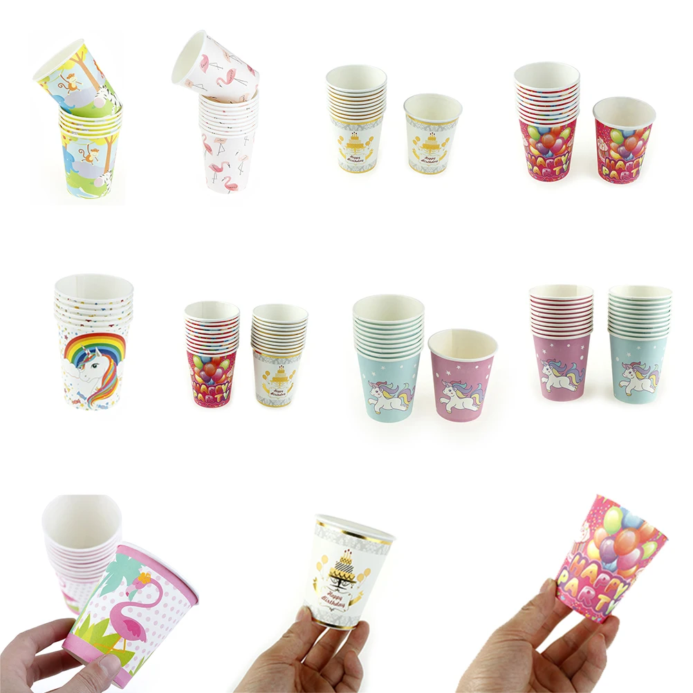 

10PCS Happy Birthday Party Flamingo Paper Cups Disposable Tableware Wedding Decorations Baby Shower Theme For Kids Girls Boys