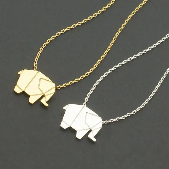 Origami Elephant origami charm necklace, geometric animal necklace, woodland elephant animal jewelry.jpg