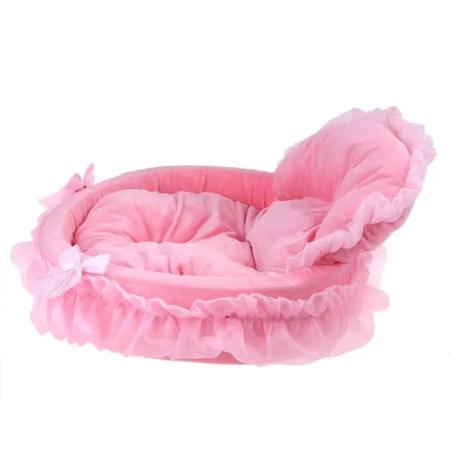 High Quality Circular Pet Beds Pink Lace Print Princess Puppy Soft House Nest Cat Dog Mat Sofa Cat Dog Bed Cat Sofa S/L