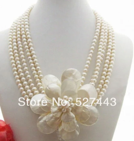 

Wholesale Lovely! 5S White Pearl@@Shell Flower@@Necklace