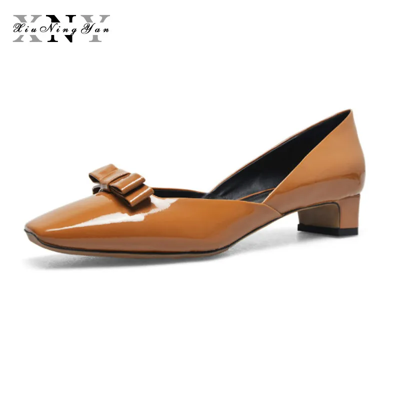 

XiuNingYan 33-43 Woman Shoes Genuine Leather Inside Low Heels Women Pumps Stiletto Women's Work Shoes Square Toe Wedding Shoes