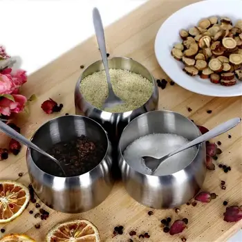 

7Pcs/Set Kitchen Supplies Apple Shape Stainless Steel Condiment Pot&Spice Container Salt Bowl Serving Jars With Spoons