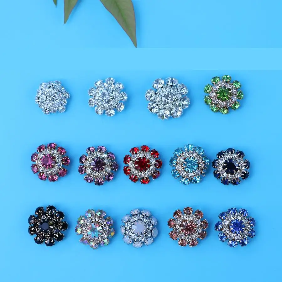 

2pc Colorful Crystal Wedding Garment Diamond Buttons Flowers Rhinestones Buttons Diy Accessory Decorative Coats Shank Button