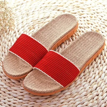 

Slippers Female Linen Slippers Summer Home Couple Floor Slippers Women Summer Sandals