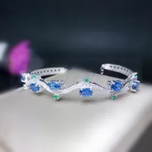 Натуральный настоящий Сапфировый Браслет из стерлингового серебра 925 пробы 0.6ct* 6 шт драгоценных камней для мужчин или женщин# Y193701X