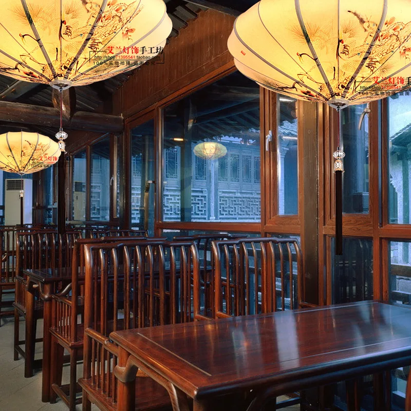 Chinese classical antique hand-painted fabric living room dining chandelier club | Освещение