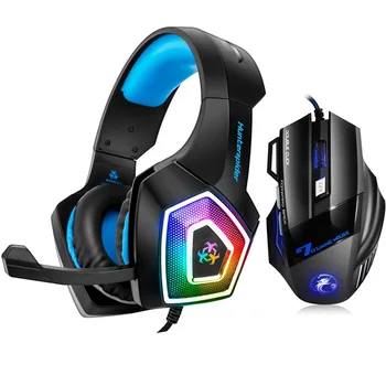 

Hunterspider V1 Gaming Headset Over Ear Stereo Heaphone With Mic LED Light for Xbox One PS4 PC+7 Buttons 5500 DPI Gaming Mouse